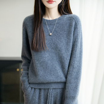 Дамски свободен пуловер от 95% вълна с кръгло деколте, дълги ръкави, есен 2025