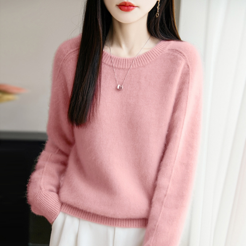 Дамски свободен пуловер от 95% вълна с кръгло деколте, дълги ръкави, есен 2025