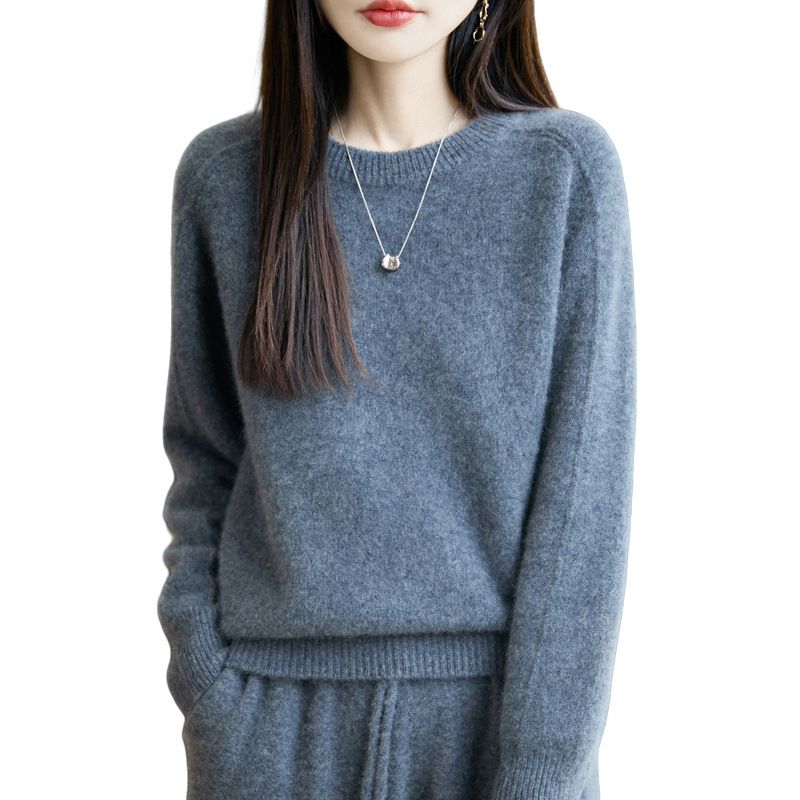 Дамски свободен пуловер от 95% вълна с кръгло деколте, дълги ръкави, есен 2025