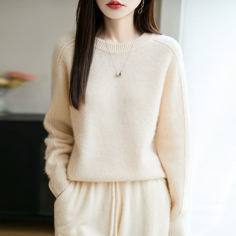 Дамски свободен пуловер от 95% вълна с кръгло деколте, дълги ръкави, есен 2025