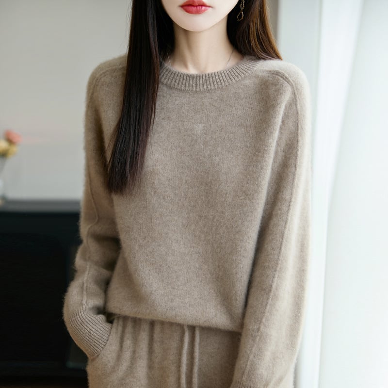 Дамски свободен пуловер от 95% вълна с кръгло деколте, дълги ръкави, есен 2025