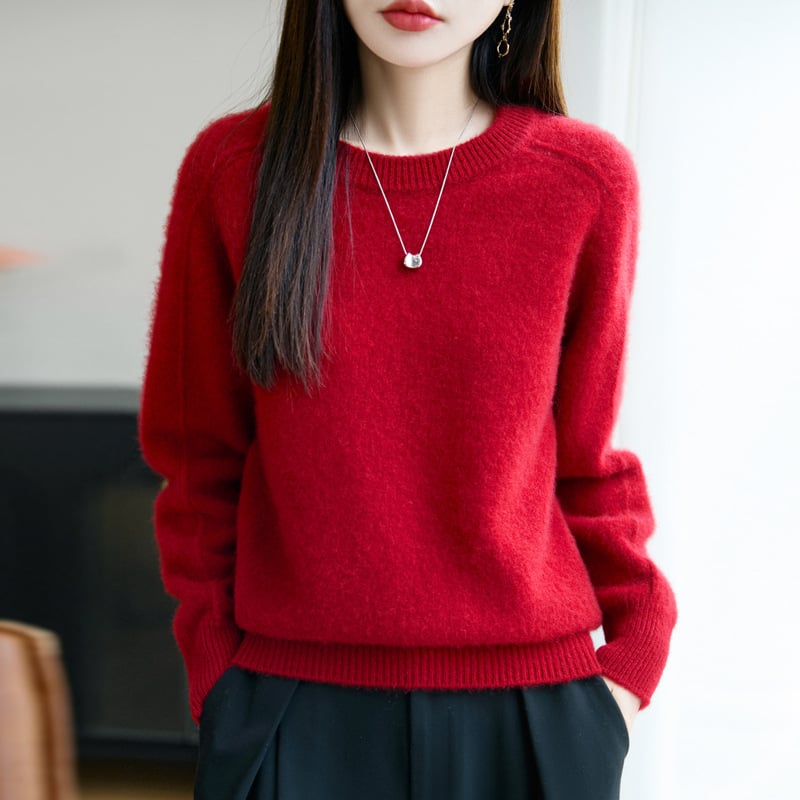 Дамски свободен пуловер от 95% вълна с кръгло деколте, дълги ръкави, есен 2025