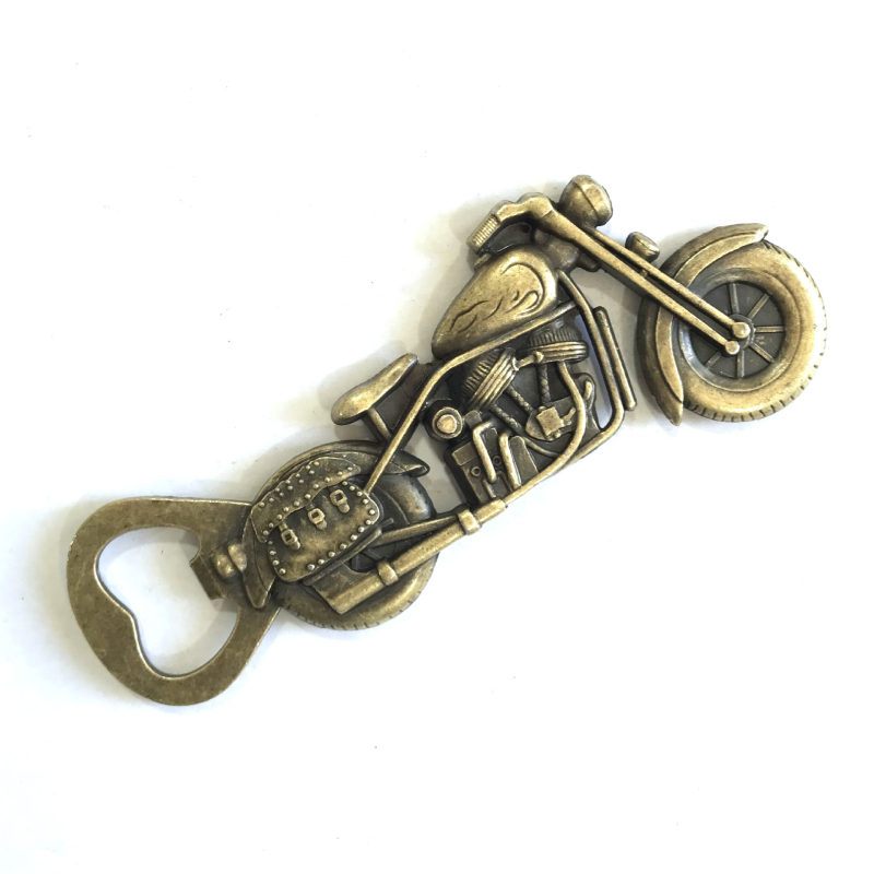 Ανοίχτης μπουκαλιών από κράμα ψευδάργύρου με ρετρό μοτοσικλέτας σχέδιο, μάρκα Supergroup, φορητός, με εκτυπωμένο λογότυπο