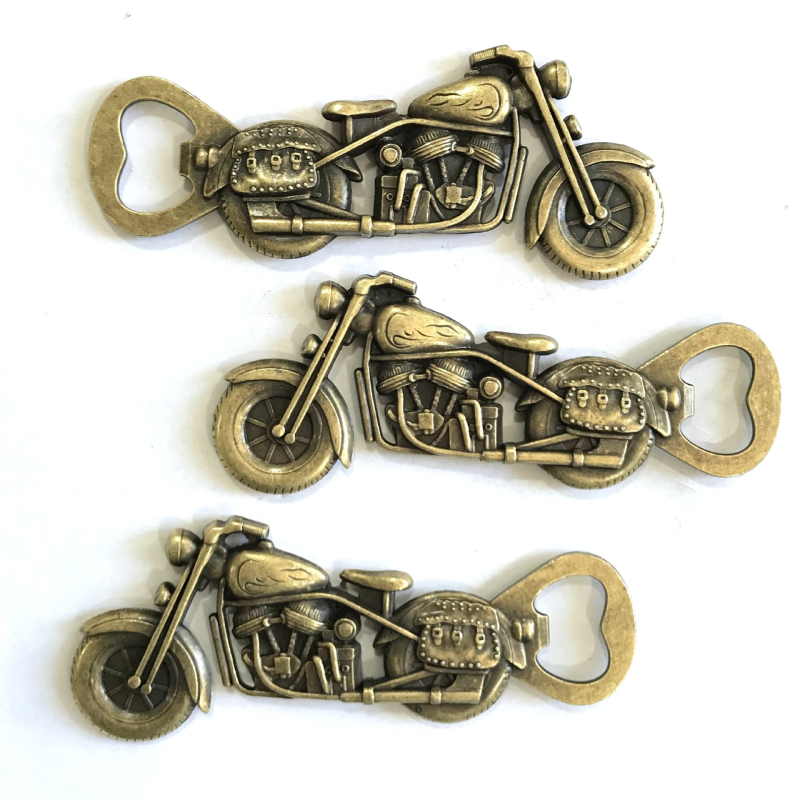 Ανοίχτης μπουκαλιών από κράμα ψευδάργύρου με ρετρό μοτοσικλέτας σχέδιο, μάρκα Supergroup, φορητός, με εκτυπωμένο λογότυπο