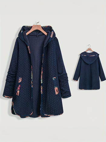 Дамско яке с качулка, свободен силует, 3/4 ръкави, яке със сако яка, 3 копчета предна планка, Спандекс-Полиестер смесен плат, 95%+ полиестер, есенно издание 2025