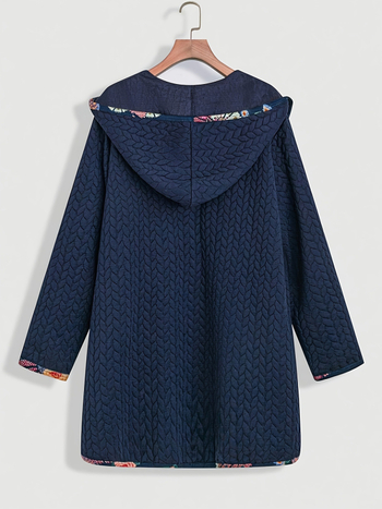 Дамско яке с качулка, свободен силует, 3/4 ръкави, яке със сако яка, 3 копчета предна планка, Спандекс-Полиестер смесен плат, 95%+ полиестер, есенно издание 2025