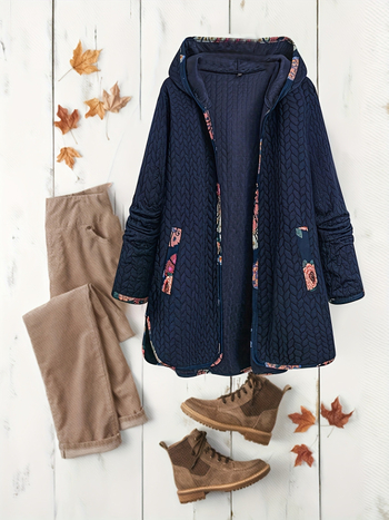 Дамско яке с качулка, свободен силует, 3/4 ръкави, яке със сако яка, 3 копчета предна планка, Спандекс-Полиестер смесен плат, 95%+ полиестер, есенно издание 2025