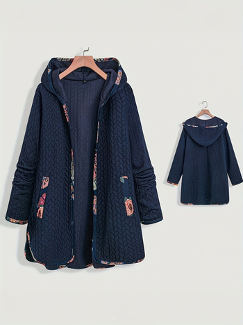 Дамско яке с качулка, свободен силует, 3/4 ръкави, яке със сако яка, 3 копчета предна планка, Спандекс-Полиестер смесен плат, 95%+ полиестер, есенно издание 2025