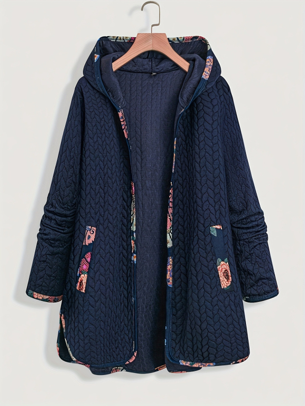 Дамско яке с качулка, свободен силует, 3/4 ръкави, яке със сако яка, 3 копчета предна планка, Спандекс-Полиестер смесен плат, 95%+ полиестер, есенно издание 2025