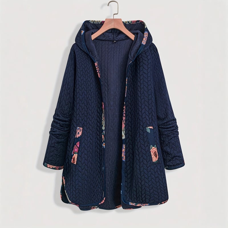 Дамско яке с качулка, свободен силует, 3/4 ръкави, яке със сако яка, 3 копчета предна планка, Спандекс-Полиестер смесен плат, 95%+ полиестер, есенно издание 2025