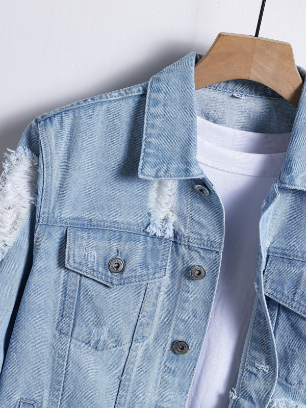 Мъжко дънково яке, деним памук 91%, лацкан, еднобортно закопчаване, дълги ръкави, странични джобове