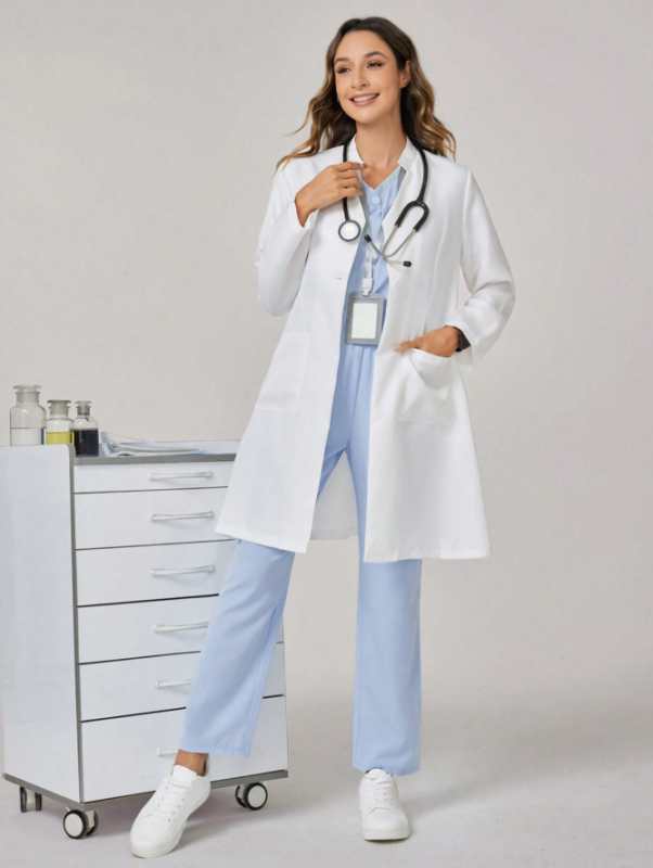 Ιατρική εργαστηριακή ρόμπα unisex, απορροφητικός πολυεστέρας με ανθρακικές ίνες, μακριά μανίκια, σταθερή γιακά, φθινοπωρινή έκδοση 2025