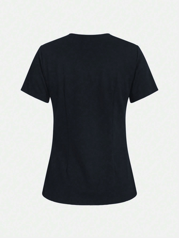 Женски V-образен медицински топ с къс ръкав, влагоотвеждаща полиестер-еластанова смес, подходящ за лято/пролет/есен.