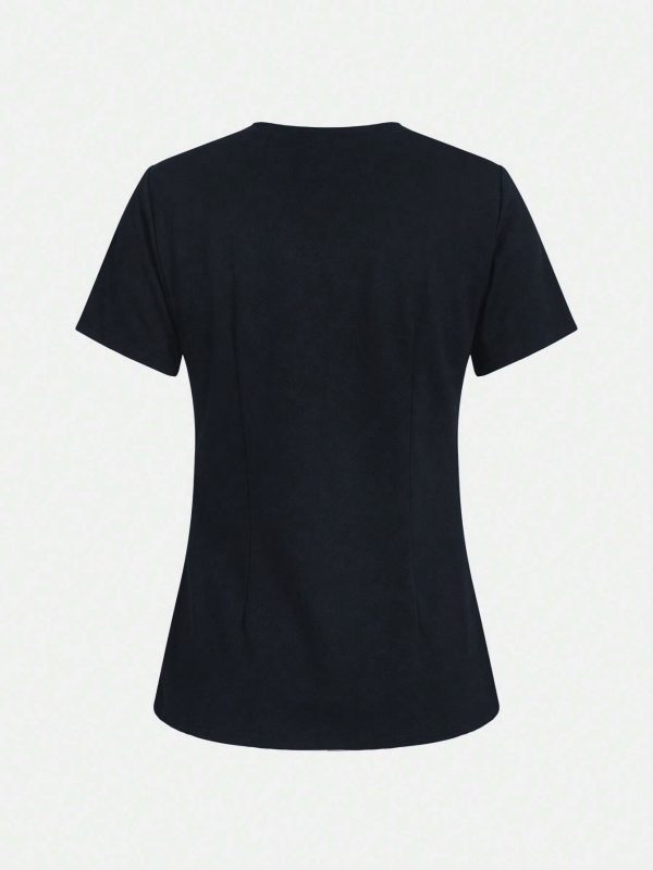 Женски V-образен медицински топ с къс ръкав, влагоотвеждаща полиестер-еластанова смес, подходящ за лято/пролет/есен.