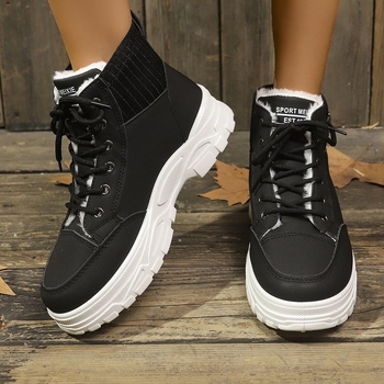 Снежни ботуши за жени, PU горна част, висок горен край, PU стелка, плосък ток