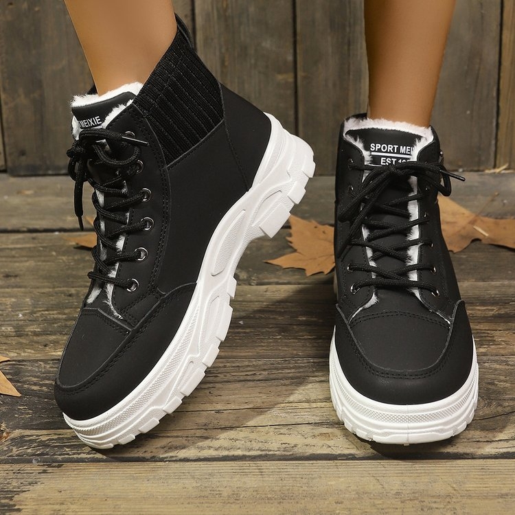 Снежни ботуши за жени, PU горна част, висок горен край, PU стелка, плосък ток