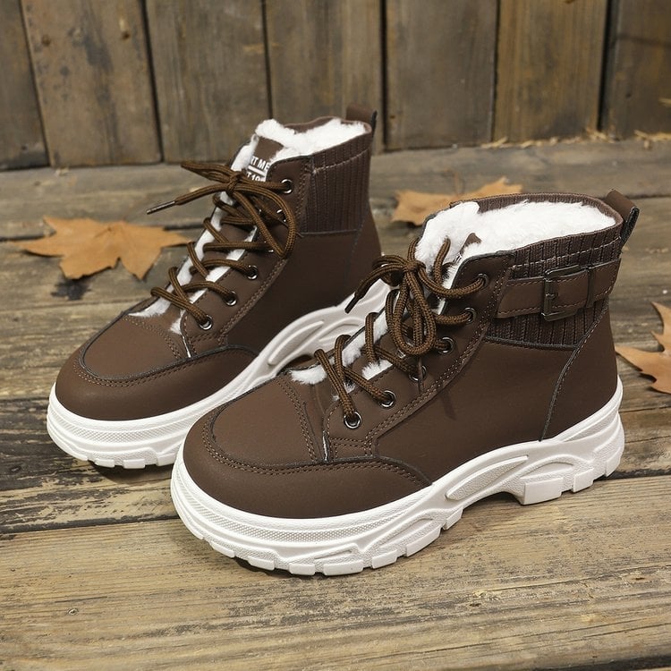 Снежни ботуши за жени, PU горна част, висок горен край, PU стелка, плосък ток