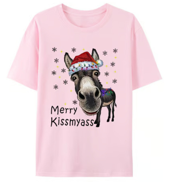 Ανδρικό T-shirt με αφηρημένο χριστουγεννιάτικο σχέδιο γάιδαρου, στενή γραμμή, κοντά μανίκια, χωρίς γιακά, πολυεστέρας (Πολυεστέρας 96%+, στενή γραμμή, κοντά μανίκια, χωρίς γιακά, αφηρημένο μοτίβο)