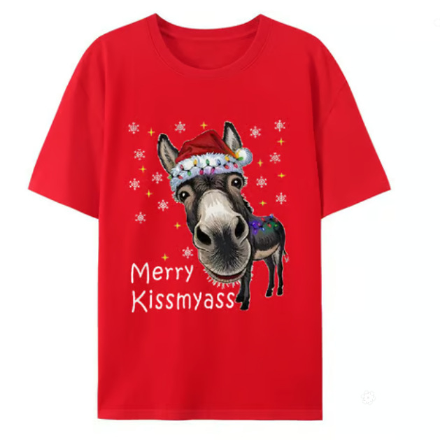 Ανδρικό T-shirt με αφηρημένο χριστουγεννιάτικο σχέδιο γάιδαρου, στενή γραμμή, κοντά μανίκια, χωρίς γιακά, πολυεστέρας (Πολυεστέρας 96%+, στενή γραμμή, κοντά μανίκια, χωρίς γιακά, αφηρημένο μοτίβο)