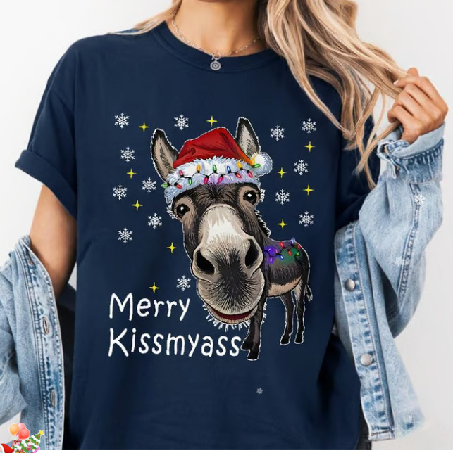 Ανδρικό T-shirt με αφηρημένο χριστουγεννιάτικο σχέδιο γάιδαρου, στενή γραμμή, κοντά μανίκια, χωρίς γιακά, πολυεστέρας (Πολυεστέρας 96%+, στενή γραμμή, κοντά μανίκια, χωρίς γιακά, αφηρημένο μοτίβο)