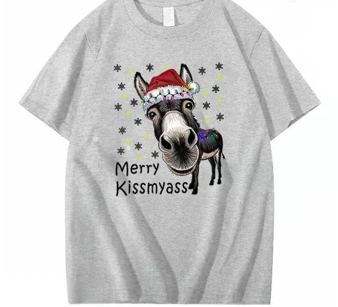 Ανδρικό T-shirt με αφηρημένο χριστουγεννιάτικο σχέδιο γάιδαρου, στενή γραμμή, κοντά μανίκια, χωρίς γιακά, πολυεστέρας (Πολυεστέρας 96%+, στενή γραμμή, κοντά μανίκια, χωρίς γιακά, αφηρημένο μοτίβο)