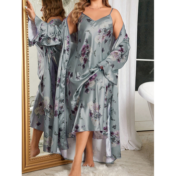 Island Silk pižamos komplektas su spausdinta naktine su petnešėlėmis; bazinis kaimo stilius; vidutinio svorio audinys 141–160 g/m²; pavasaris.