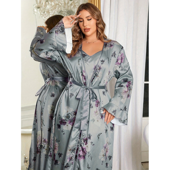 Island Silk pižamos komplektas su spausdinta naktine su petnešėlėmis; bazinis kaimo stilius; vidutinio svorio audinys 141–160 g/m²; pavasaris.