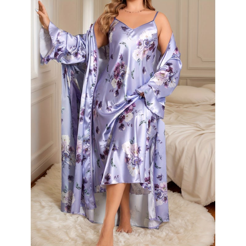 Island Silk pižamos komplektas su spausdinta naktine su petnešėlėmis; bazinis kaimo stilius; vidutinio svorio audinys 141–160 g/m²; pavasaris.