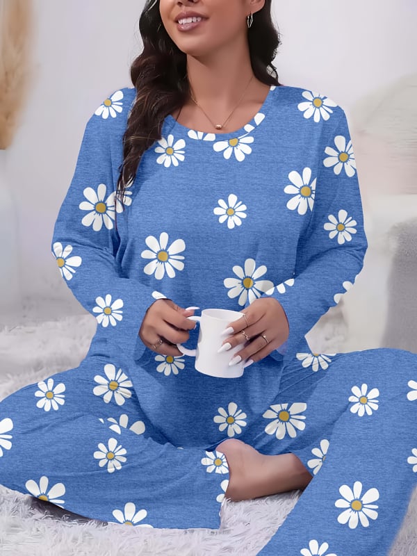 Дамски пижамен комплект с 3D ефектен принт и принт със сърца и каре, млечен силик, дълъг ръкав топ и панталони