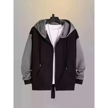 Мъжки суитшърт с качулка, контрастен модел, 100% полиестер, микроеластичен плат, 400 g/m², четири сезона, дълги ръкави