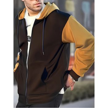 Мъжки суитшърт с качулка, контрастен модел, 100% полиестер, микроеластичен плат, 400 g/m², четири сезона, дълги ръкави
