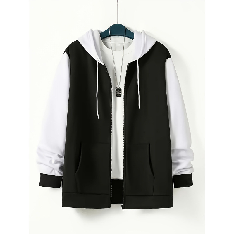 Мъжки суитшърт с качулка, контрастен модел, 100% полиестер, микроеластичен плат, 400 g/m², четири сезона, дълги ръкави