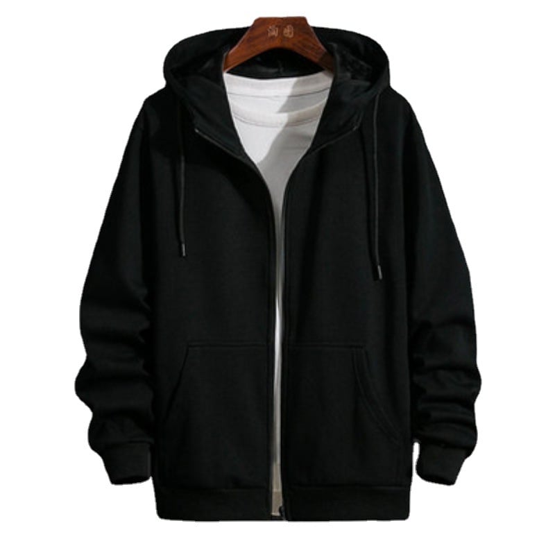 Мъжки качулков кардиган жакет, памук 91–95%, подплата от норков велур, цип, дълги ръкави, джобове с триизмерни апликации