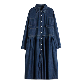 Деним рокля с А‑линейна кройка, дълга, поло яка, дълги ръкави, копчета