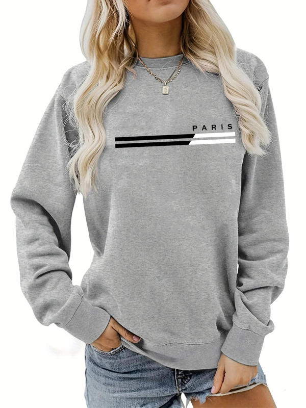 Дамска суитшърт с принт на букви, Хареджуку готик стил, яка с ревери, полиестер, странични джобове