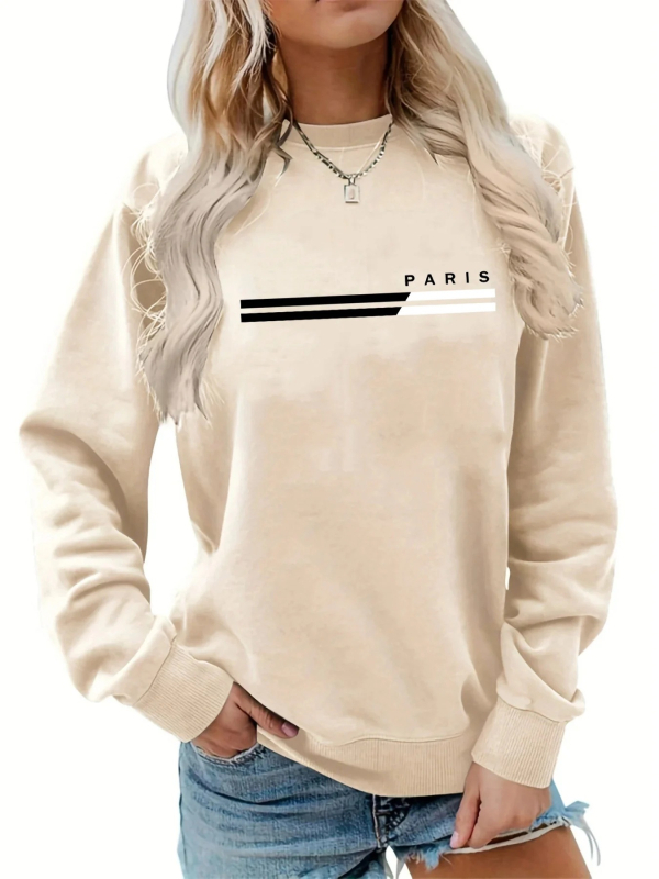 Дамска суитшърт с принт на букви, Хареджуку готик стил, яка с ревери, полиестер, странични джобове