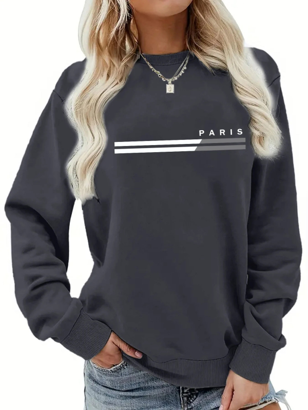 Дамска суитшърт с принт на букви, Хареджуку готик стил, яка с ревери, полиестер, странични джобове