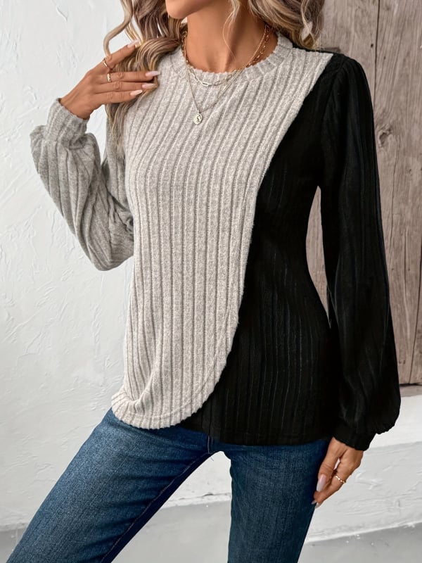 Патчворк тениска, полиестер, дълги ръкави, кръгла яка, есен 2024