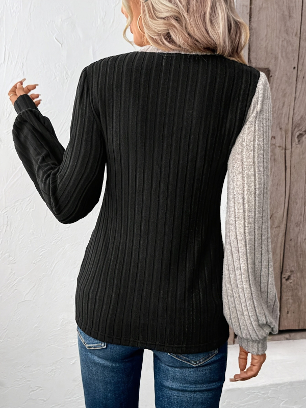 Патчворк тениска, полиестер, дълги ръкави, кръгла яка, есен 2024