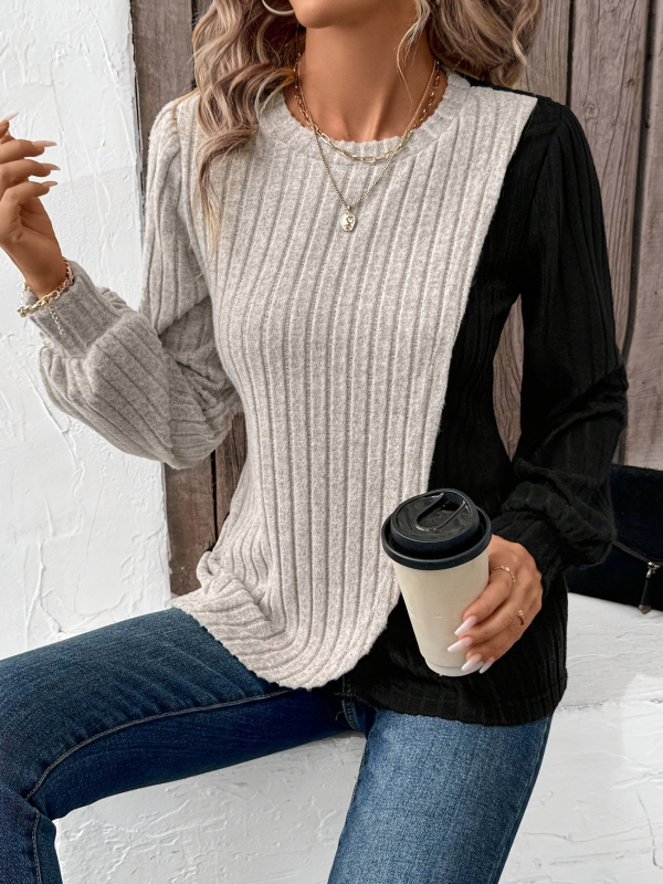 Патчворк тениска, полиестер, дълги ръкави, кръгла яка, есен 2024