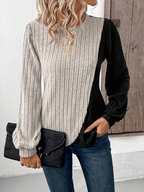 Патчворк тениска, полиестер, дълги ръкави, кръгла яка, есен 2024