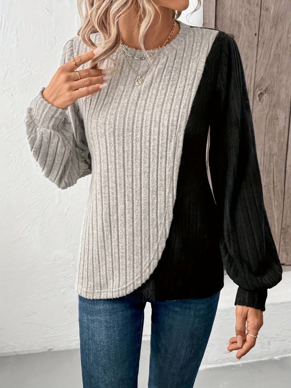 Патчворк тениска, полиестер, дълги ръкави, кръгла яка, есен 2024