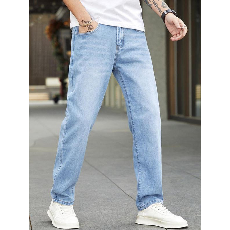 Дънки — прав силует, полиестерова смесена материя, поларена подплата, двойна талия, закопчаване с връзка