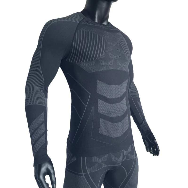 Унисекс зимен комплект за ски и бягане с бързо изсъхване, дишащ и влагоотводящ плат, дълъг ръкав и панталони до глезена, кръгла яка, 65% найлон, 25% полиестер, 10% спандекс