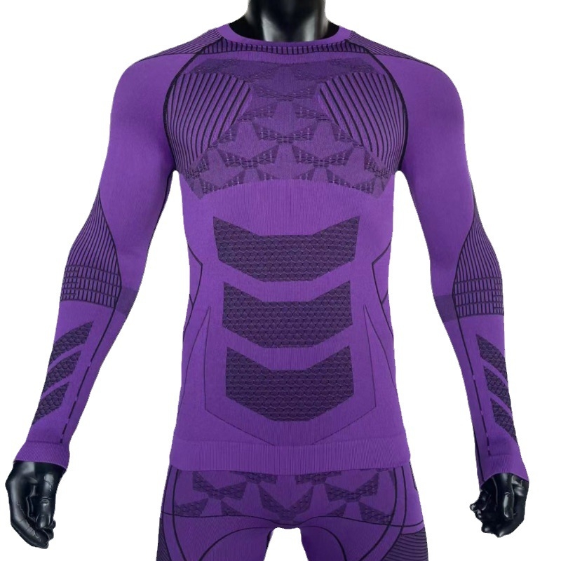 Унисекс зимен комплект за ски и бягане с бързо изсъхване, дишащ и влагоотводящ плат, дълъг ръкав и панталони до глезена, кръгла яка, 65% найлон, 25% полиестер, 10% спандекс