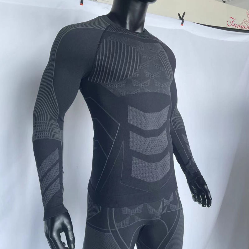 Унисекс зимен комплект за ски и бягане с бързо изсъхване, дишащ и влагоотводящ плат, дълъг ръкав и панталони до глезена, кръгла яка, 65% найлон, 25% полиестер, 10% спандекс