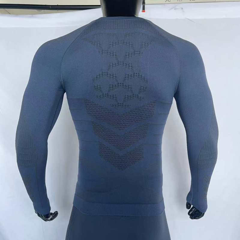 Унисекс зимен комплект за ски и бягане с бързо изсъхване, дишащ и влагоотводящ плат, дълъг ръкав и панталони до глезена, кръгла яка, 65% найлон, 25% полиестер, 10% спандекс