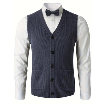 Мъжка жилетка Corduroy, райета, свободен силует, лен плат, тънка