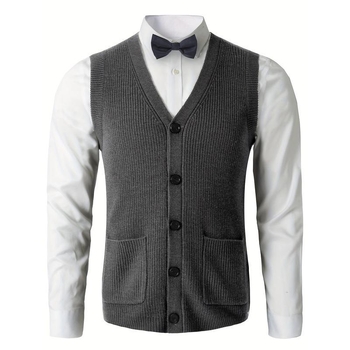 Мъжка жилетка Corduroy, райета, свободен силует, лен плат, тънка