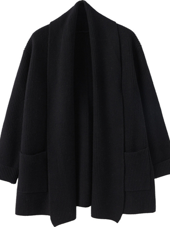 Женски вълнен кардиган, средна плътност, V-образно деколте, дълги ръкави, едноцветен вълнен плат, пуловер, несиметрична кройка, зима 2025